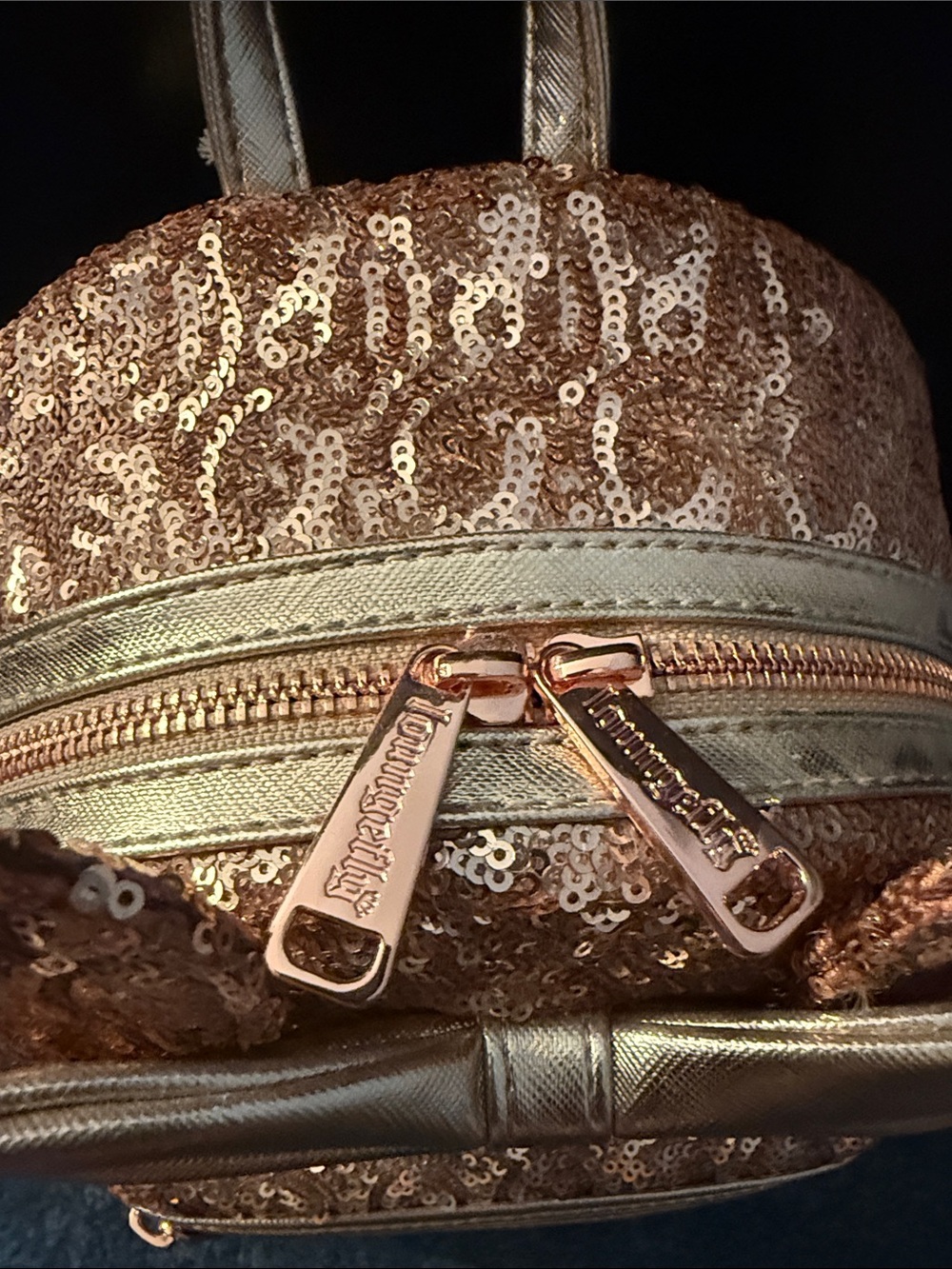 Loungefly Rose Gold Sequin Mini Backpack with Bow Ears - Picture 4 of 5